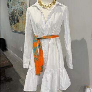 Stradivarius White Long Sleeve Ruffled buttoned Sundress